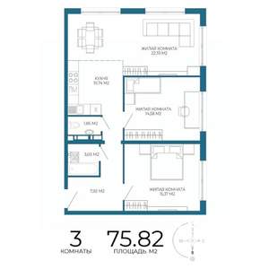 3-к квартира, вторичка, 76м2, 10/17 этаж