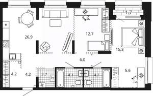 2-к квартира, вторичка, 88м2, 3/24 этаж