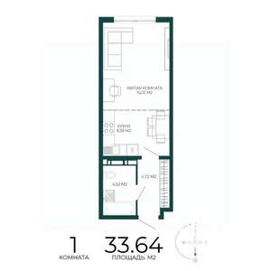 1-к квартира, строящийся дом, 34м2, 16/17 этаж
