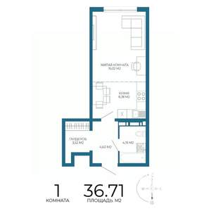 1-к квартира, вторичка, 37м2, 6/17 этаж