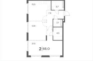 2-к квартира, вторичка, 68м2, 17/21 этаж
