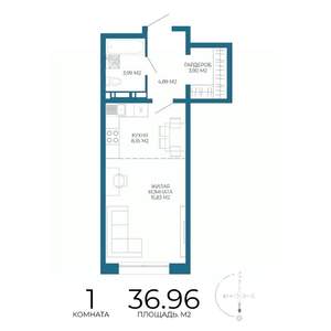 1-к квартира, вторичка, 37м2, 2/17 этаж