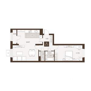 2-к квартира, вторичка, 65м2, 2/22 этаж