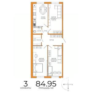3-к квартира, строящийся дом, 85м2, 7/18 этаж
