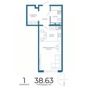 1-к квартира, строящийся дом, 39м2, 5/17 этаж