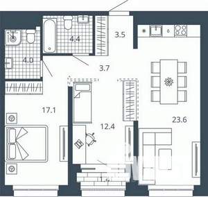 2-к квартира, вторичка, 70м2, 13/24 этаж