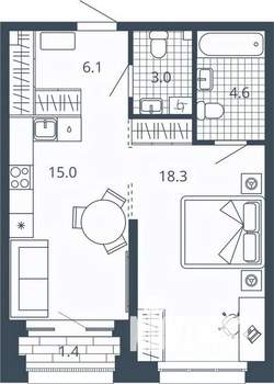 1-к квартира, вторичка, 47м2, 17/24 этаж