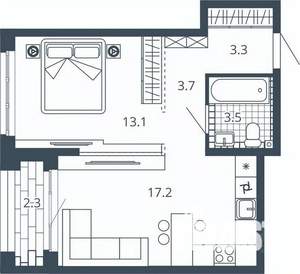 1-к квартира, вторичка, 43м2, 20/24 этаж