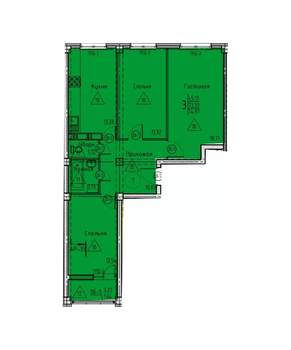 3-к квартира, строящийся дом, 75м2, 14/18 этаж