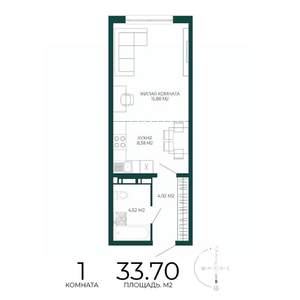 1-к квартира, вторичка, 34м2, 4/17 этаж