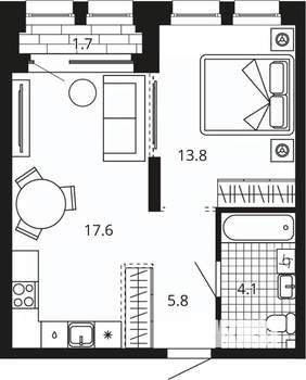 1-к квартира, вторичка, 43м2, 4/24 этаж