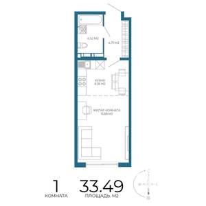1-к квартира, строящийся дом, 33м2, 5/17 этаж