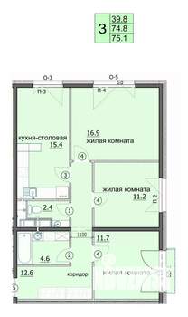 3-к квартира, строящийся дом, 75м2, 18/18 этаж