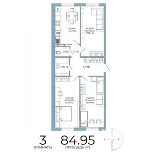 3-к квартира, строящийся дом, 85м2, 11/18 этаж