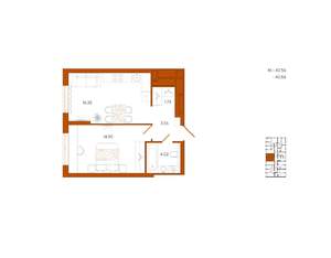 1-к квартира, вторичка, 41м2, 4/18 этаж