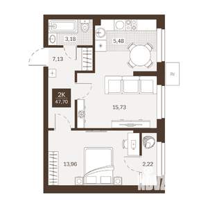 2-к квартира, вторичка, 48м2, 1/22 этаж