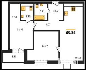 2-к квартира, строящийся дом, 65м2, 9/20 этаж