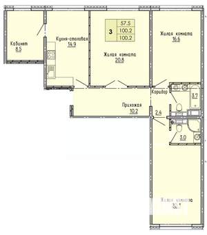 3-к квартира, строящийся дом, 100м2, 9/18 этаж