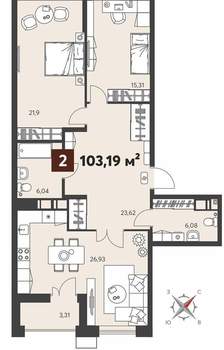 2-к квартира, вторичка, 103м2, 3/18 этаж