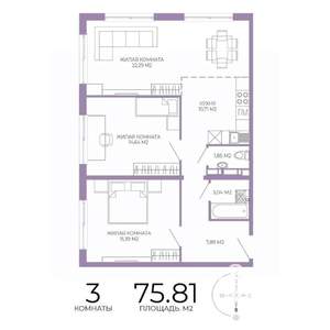 3-к квартира, строящийся дом, 76м2, 8/17 этаж