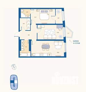 2-к квартира, вторичка, 67м2, 14/16 этаж