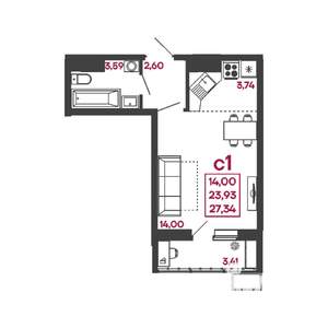 Студия квартира, вторичка, 27м2, 3/17 этаж