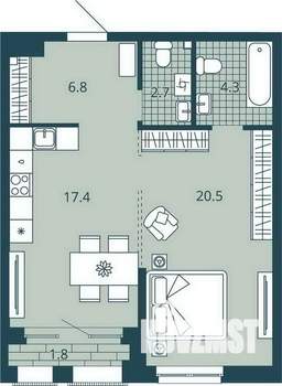 1-к квартира, вторичка, 54м2, 7/24 этаж