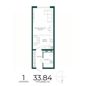 1-к квартира, строящийся дом, 34м2, 6/17 этаж