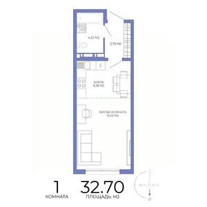 1-к квартира, строящийся дом, 33м2, 14/17 этаж
