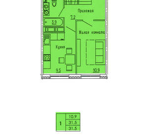 1-к квартира, вторичка, 32м2, 13/18 этаж