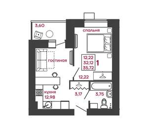 1-к квартира, вторичка, 36м2, 5/17 этаж