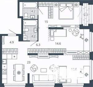 3-к квартира, вторичка, 87м2, 13/23 этаж