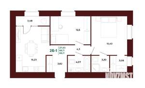 2-к квартира, вторичка, 66м2, 2/17 этаж