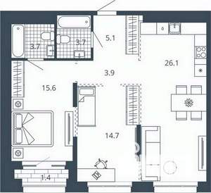 2-к квартира, вторичка, 74м2, 4/24 этаж