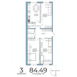 3-к квартира, строящийся дом, 84м2, 4/18 этаж