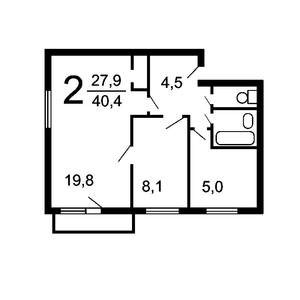 2-к квартира, вторичка, 40м2, 2/5 этаж