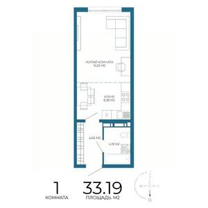 1-к квартира, строящийся дом, 33м2, 6/17 этаж