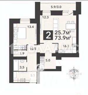 2-к квартира, сданный дом, 80м2, 1/14 этаж