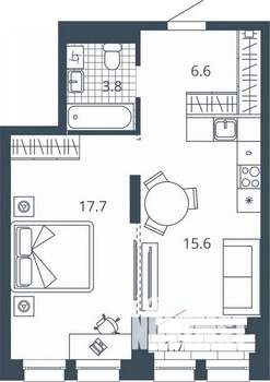 1-к квартира, вторичка, 45м2, 11/24 этаж