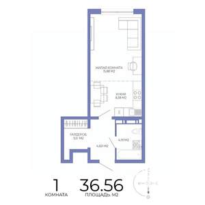 1-к квартира, строящийся дом, 37м2, 3/17 этаж