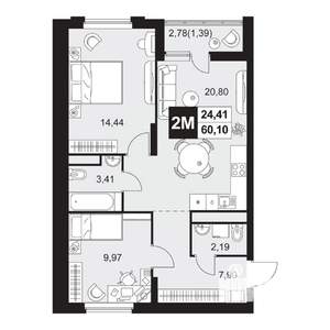 3-к квартира, вторичка, 60м2, 10/20 этаж