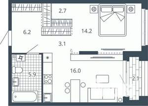1-к квартира, вторичка, 50м2, 15/24 этаж