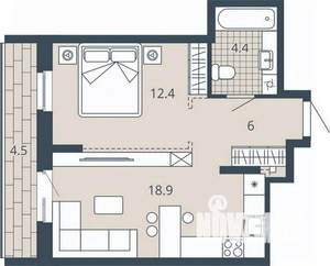 1-к квартира, вторичка, 46м2, 6/23 этаж