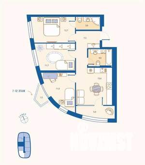 3-к квартира, вторичка, 70м2, 2/16 этаж