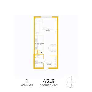 1-к квартира, строящийся дом, 42м2, 4/17 этаж