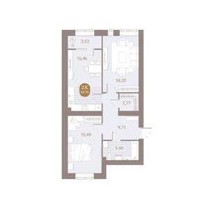 2-к квартира, вторичка, 70м2, 1/4 этаж