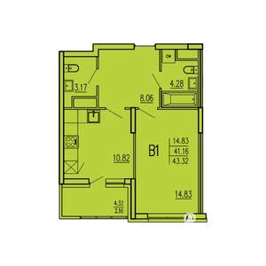1-к квартира, вторичка, 43м2, 2/17 этаж