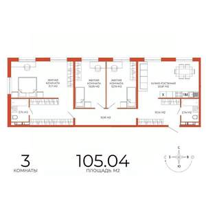 3-к квартира, строящийся дом, 105м2, 7/18 этаж
