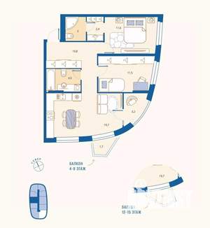 2-к квартира, вторичка, 68м2, 5/16 этаж