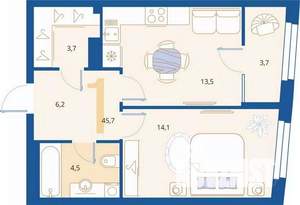 1-к квартира, вторичка, 46м2, 11/16 этаж